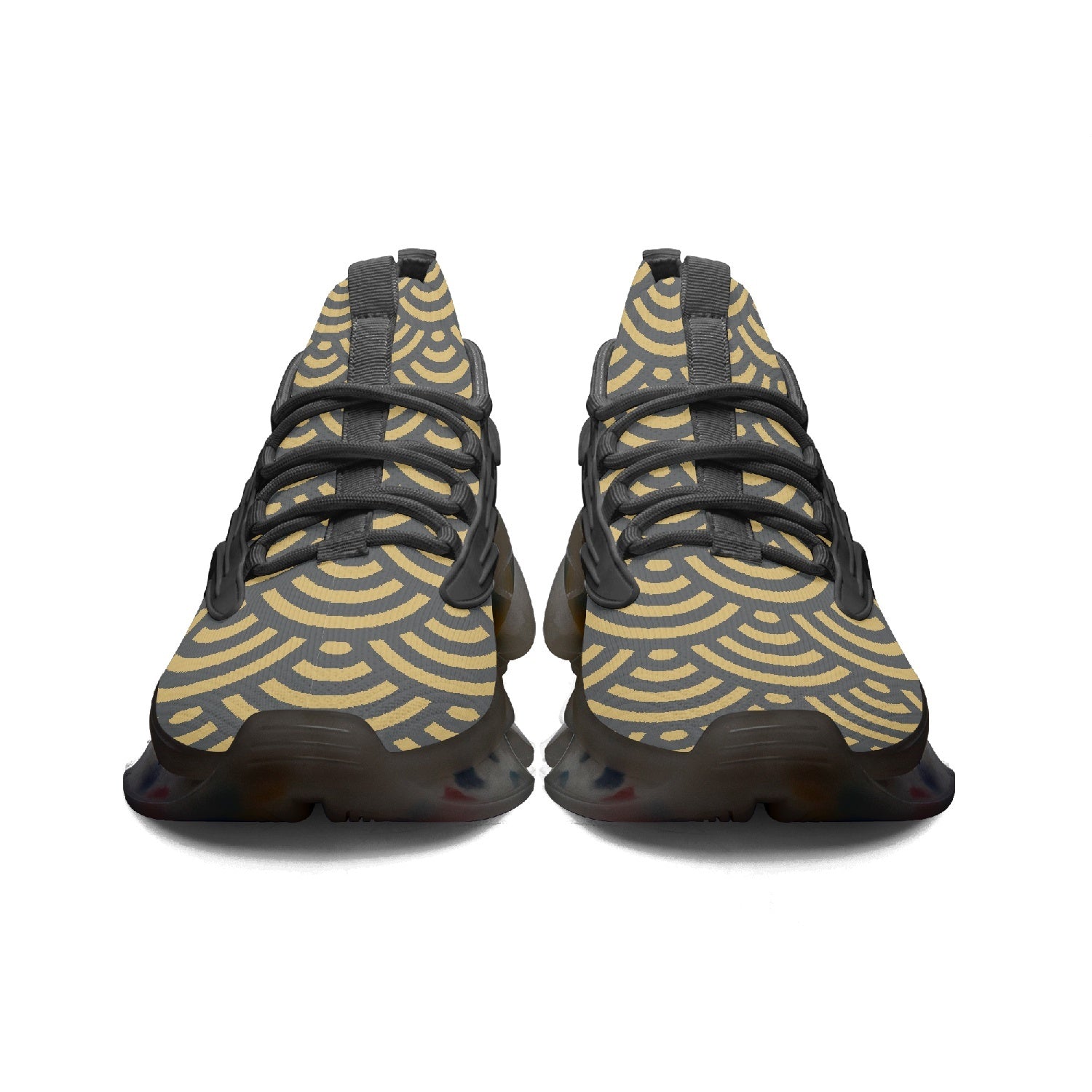 Gold Seigaiha Wings Style Bounce Mesh Knit Sneakers - Oni Threads