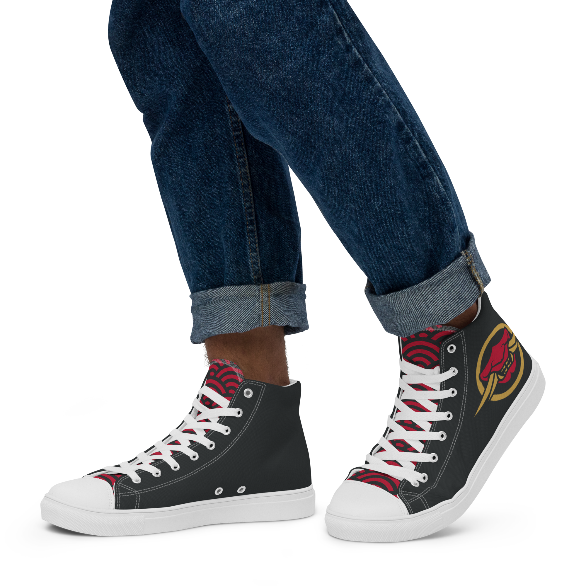 Red Seigaiha Orochi Men’s high top canvas shoes