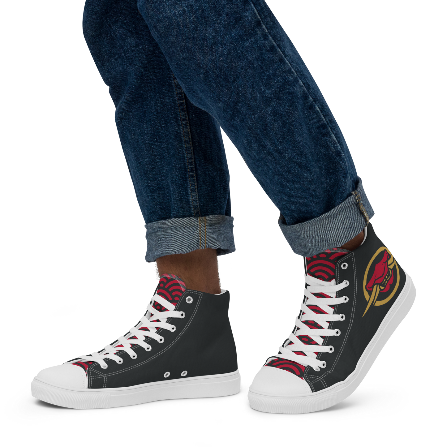 Red Seigaiha Orochi Men’s high top canvas shoes - Oni Threads