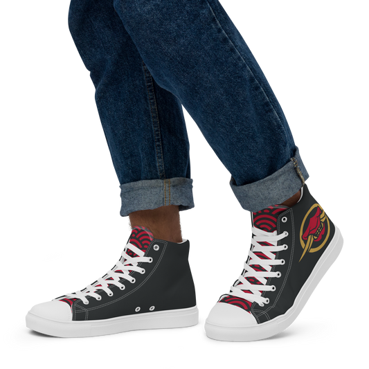 Red Seigaiha Orochi Men’s high top canvas shoes - Oni Threads