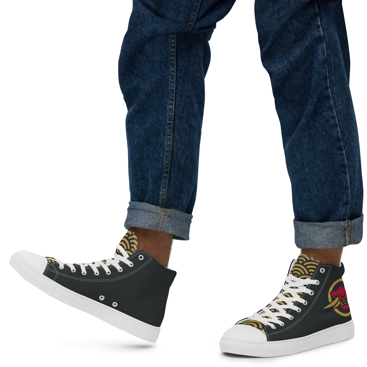 Gold Seigaiha Men’s high top canvas shoes - Oni Threads