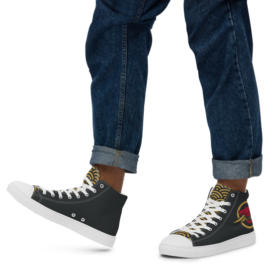 Gold Seigaiha Men’s high top canvas shoes - Oni Threads