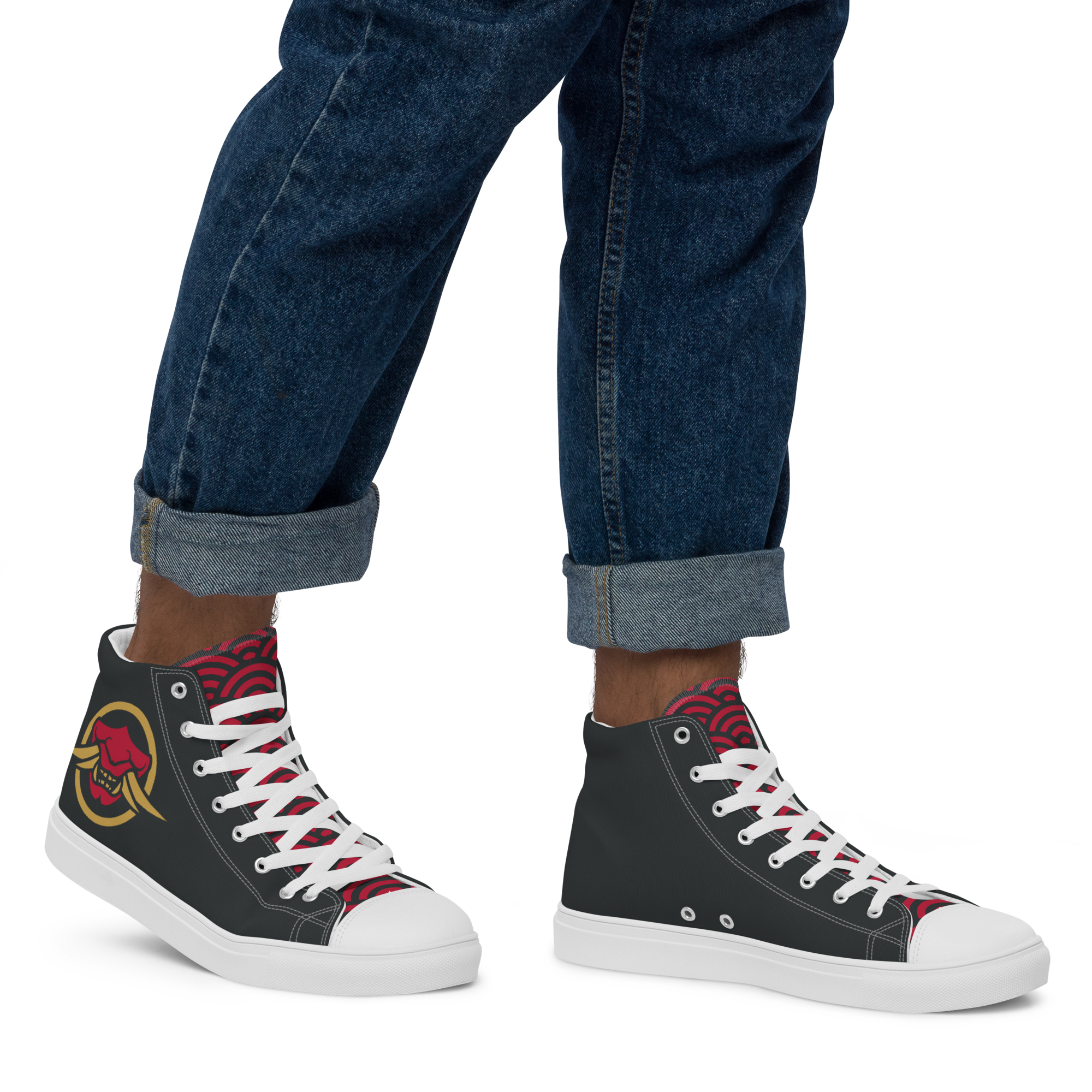 Red Seigaiha Orochi Men’s high top canvas shoes
