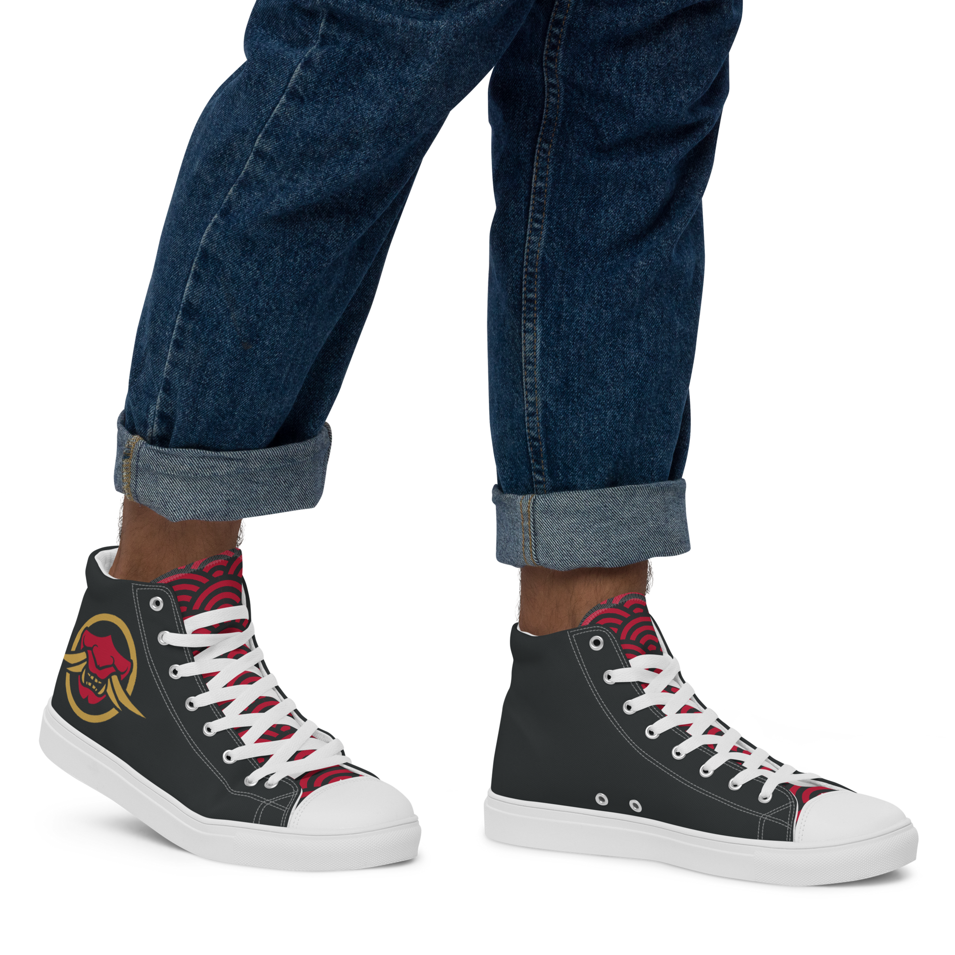 Red Seigaiha Orochi Men’s high top canvas shoes - Oni Threads