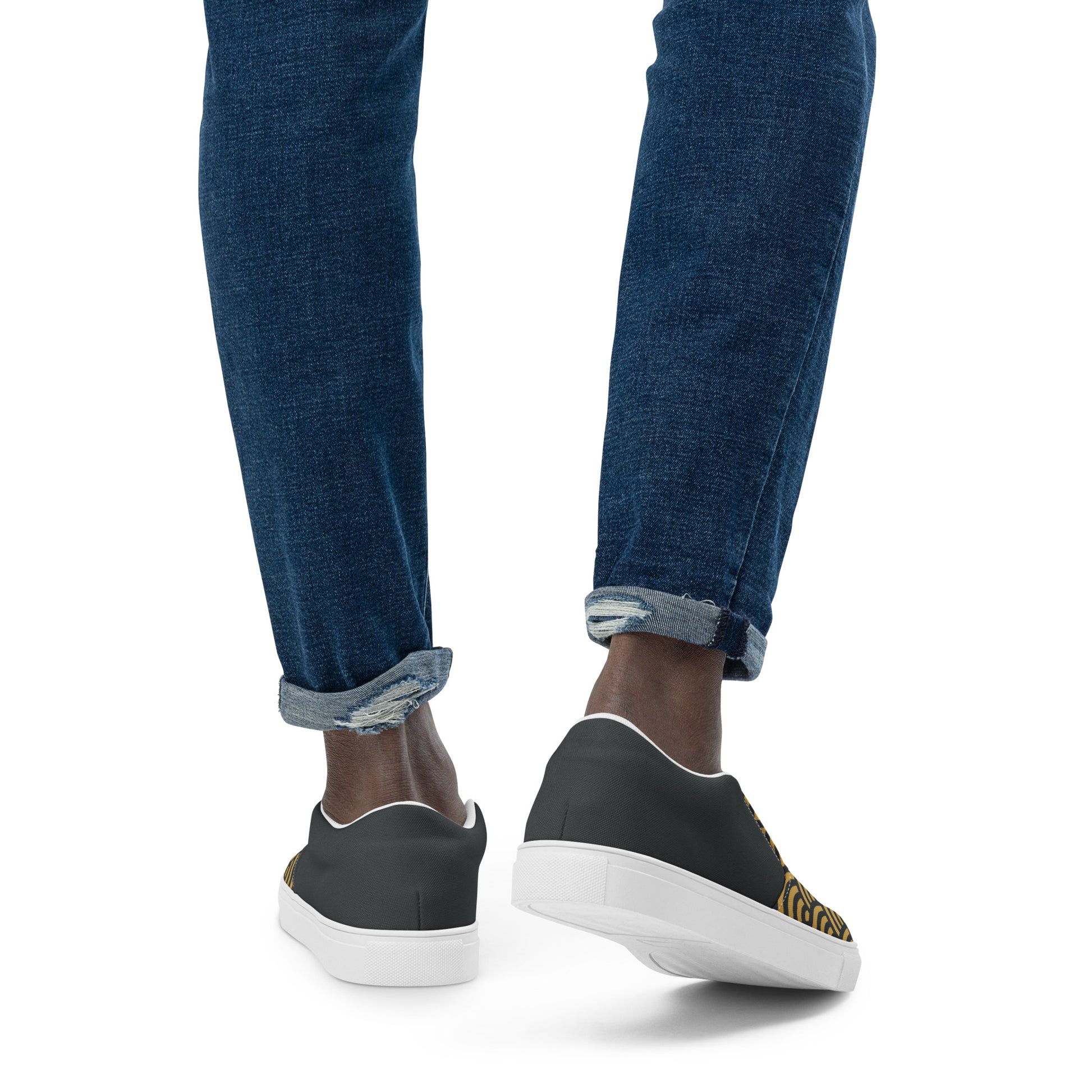 Gold Seigaiha Men’s slip-on canvas shoes - Oni Threads