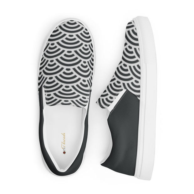 White Seigaiha Men’s slip-on canvas shoes