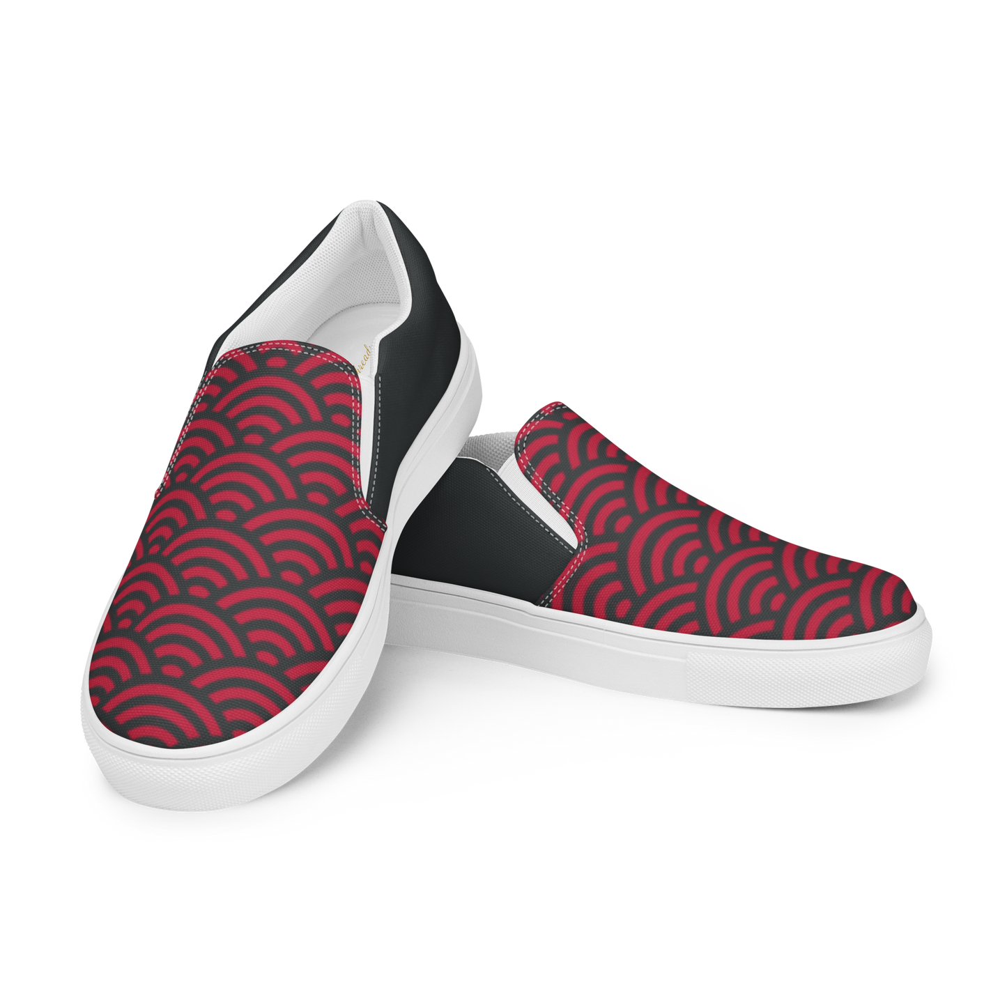 Red Seigaiha Men’s slip-on canvas shoes - Oni Threads