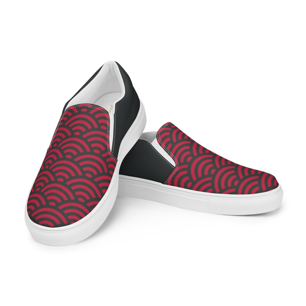 Red Seigaiha Men’s slip-on canvas shoes