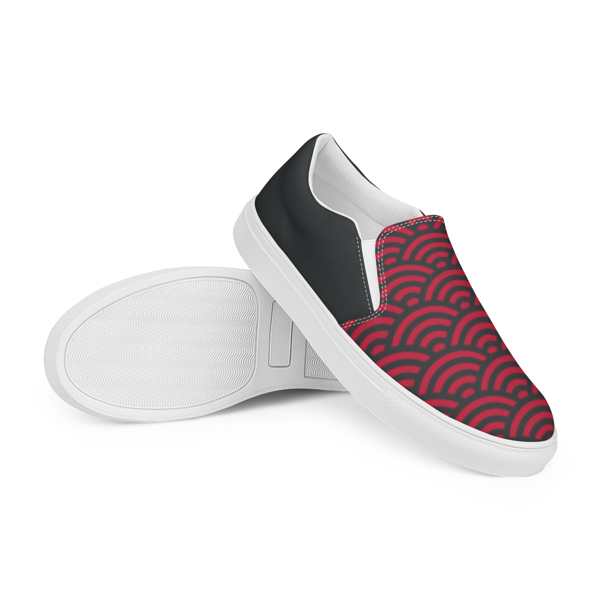 Red Seigaiha Men’s slip-on canvas shoes - Oni Threads