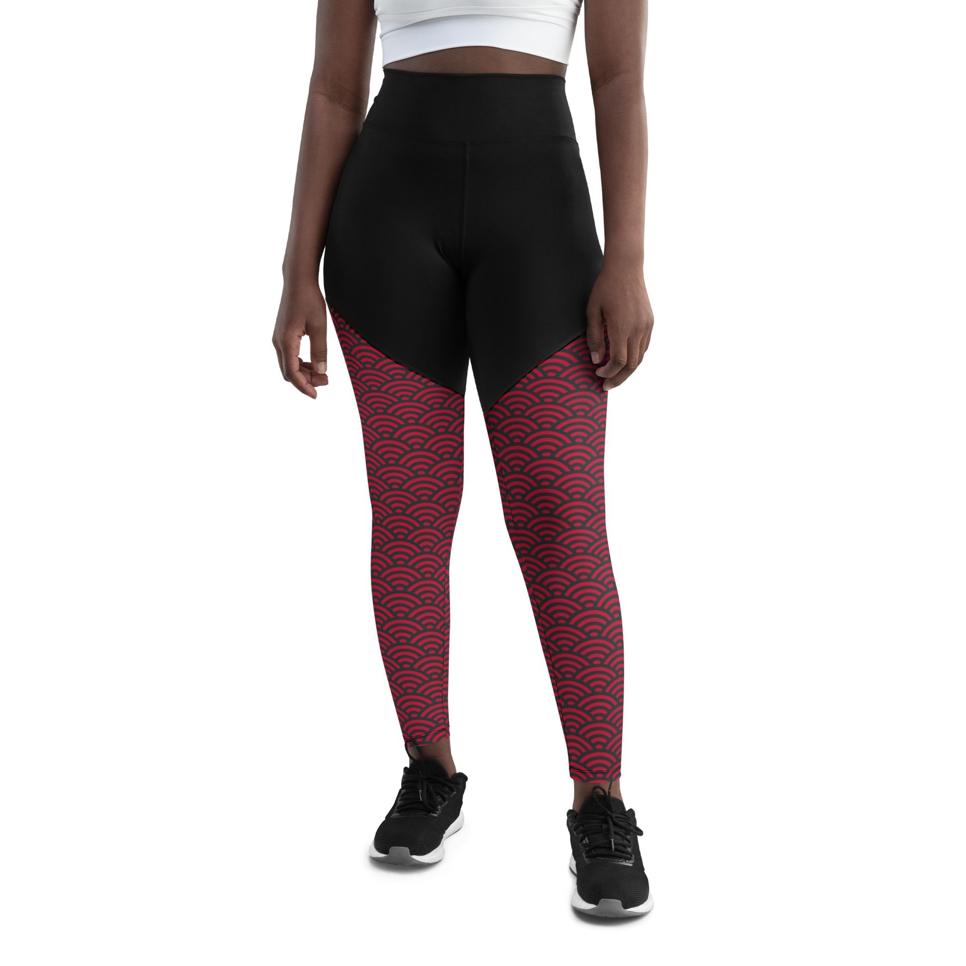 Red Seigaiha Sports Leggings - Oni Threads