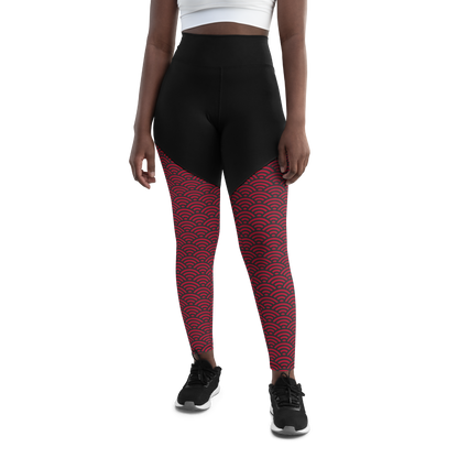 Red Seigaiha Sports Leggings - Oni Threads