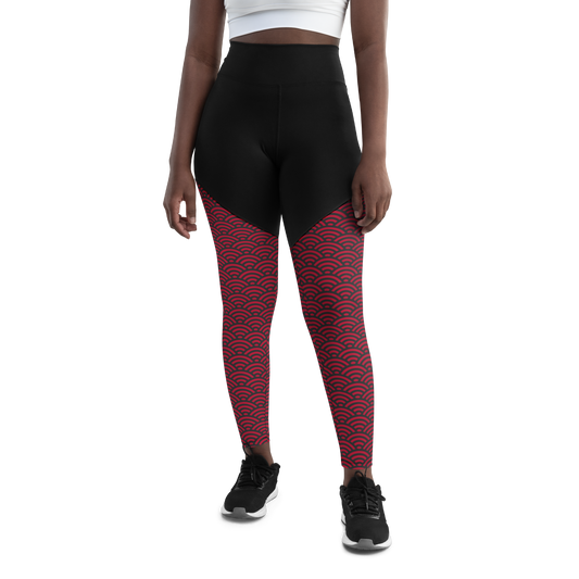 Red Seigaiha Sports Leggings - Oni Threads