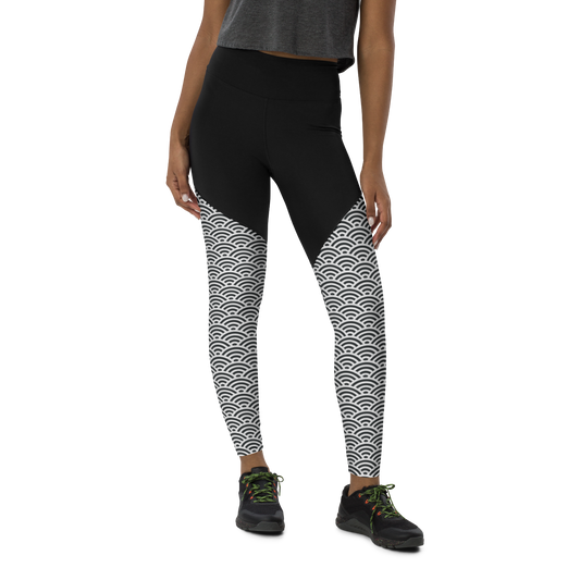 White Seigaiha Sports Leggings - Oni Threads