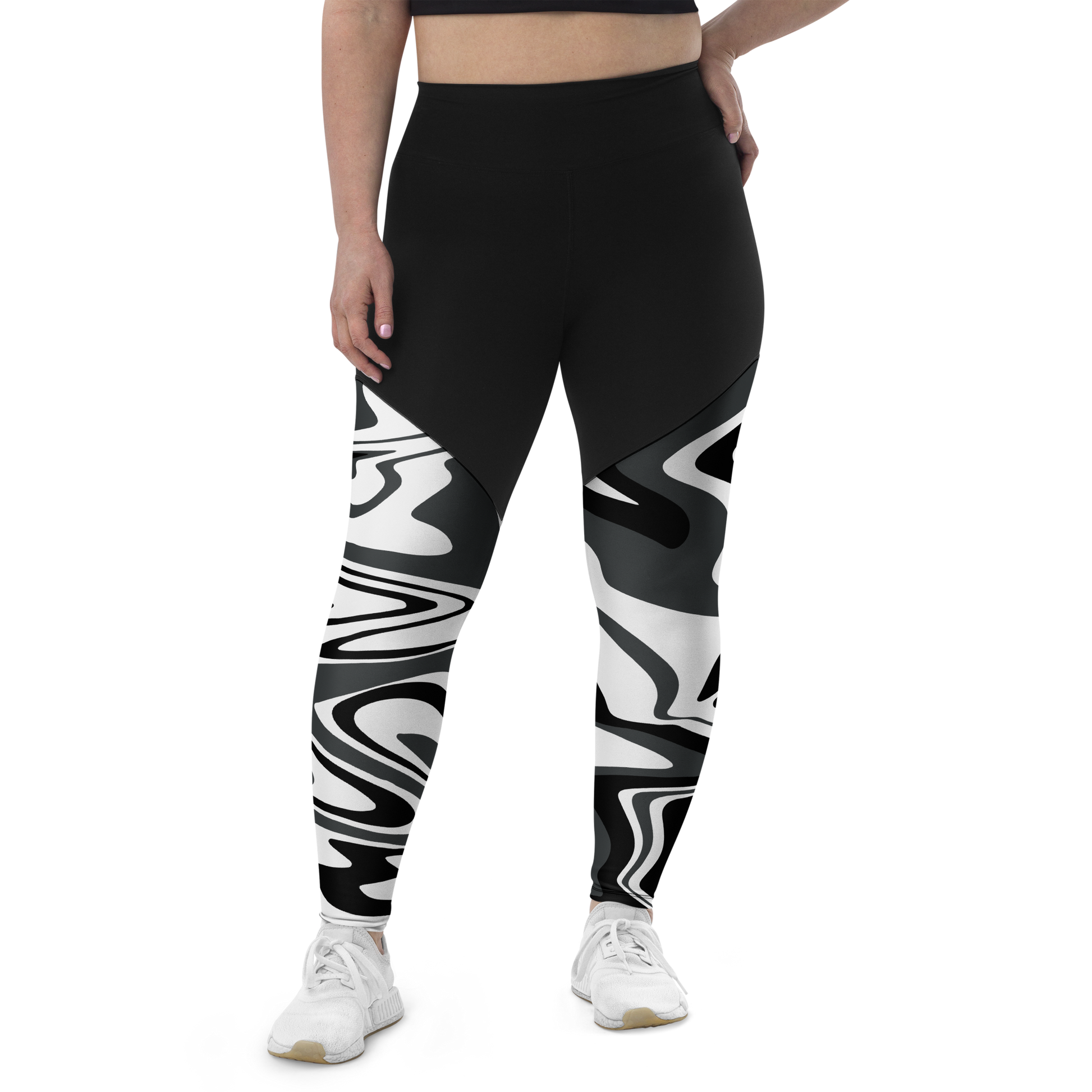 Charcoal Suminagashi Sports Leggings - Oni Threads