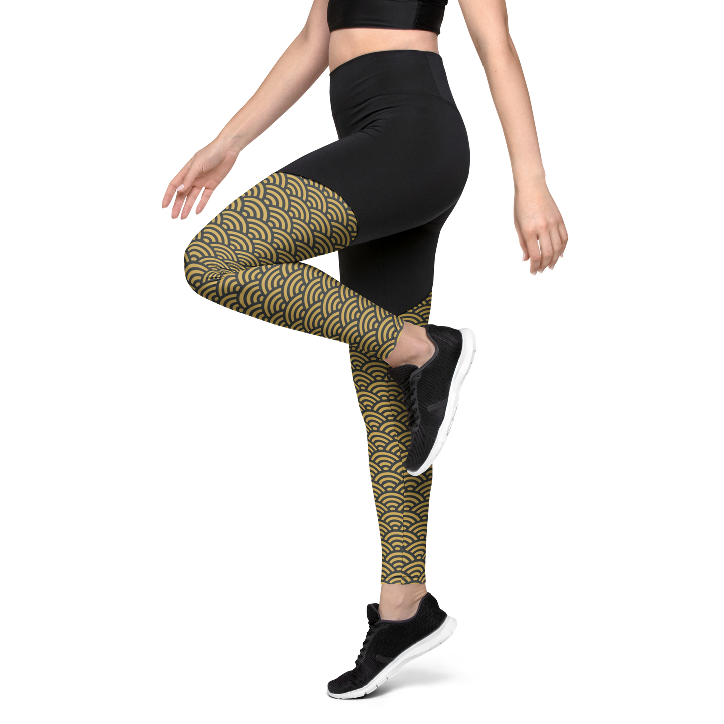 Gold Seigaiha Sports Leggings - Oni Threads