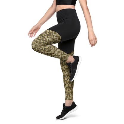 Gold Seigaiha Sports Leggings - Oni Threads