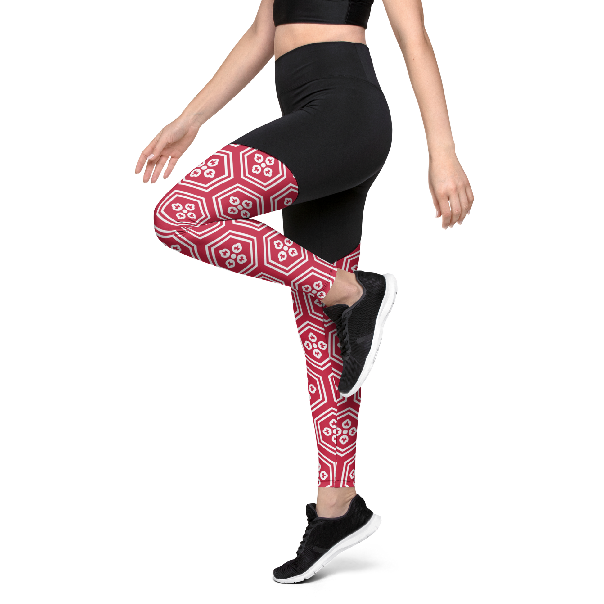 Red Kikkou Sports Leggings - Oni Threads