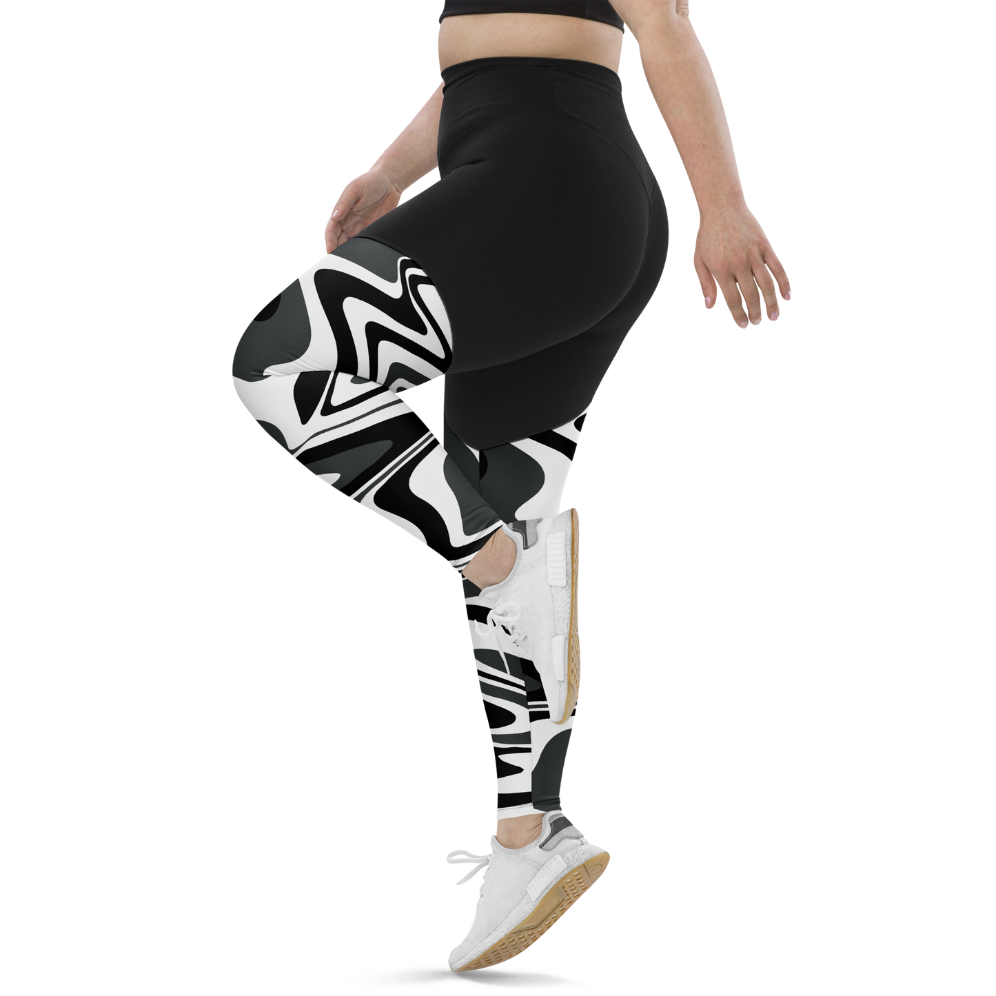 Charcoal Suminagashi Sports Leggings - Oni Threads