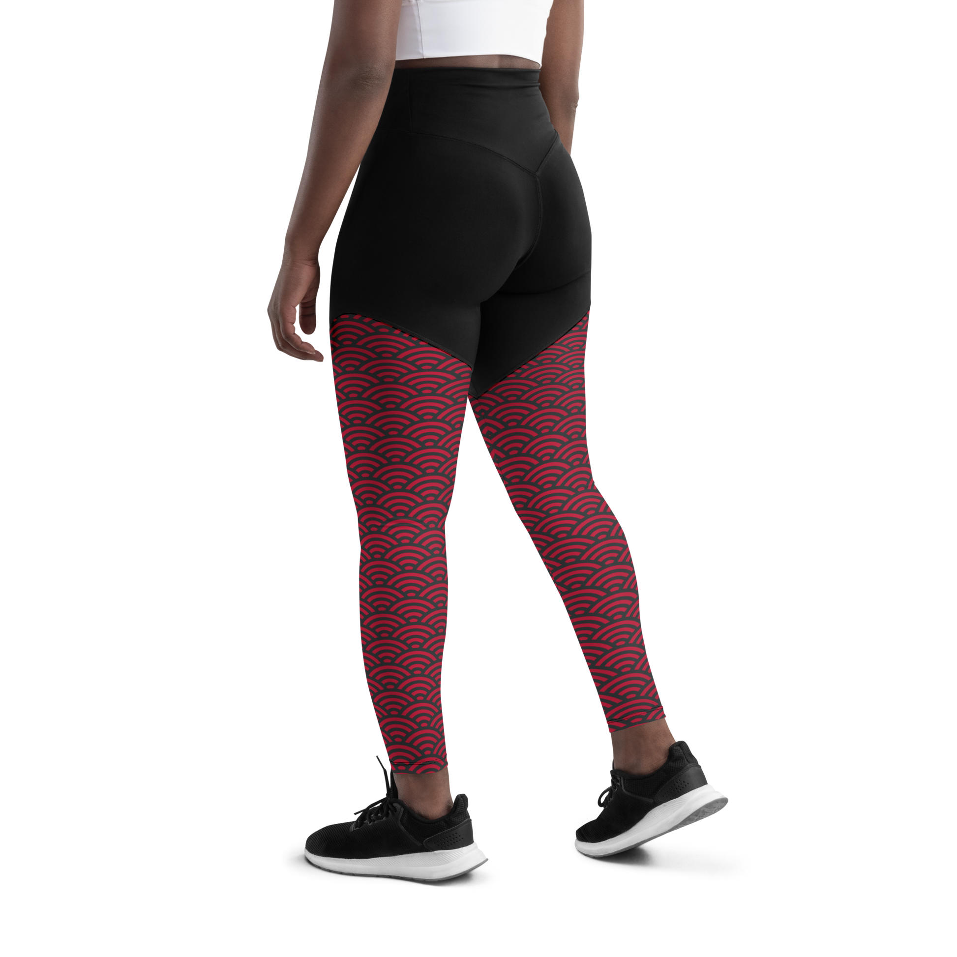 Red Seigaiha Sports Leggings - Oni Threads