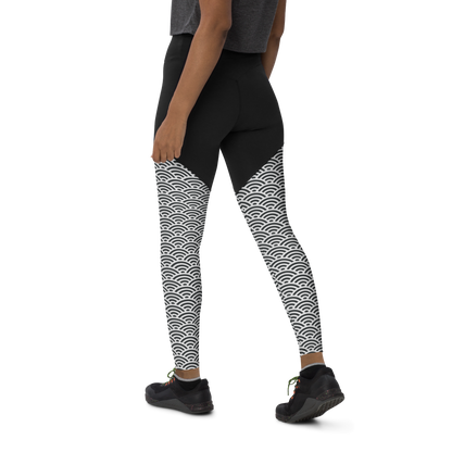 White Seigaiha Sports Leggings - Oni Threads