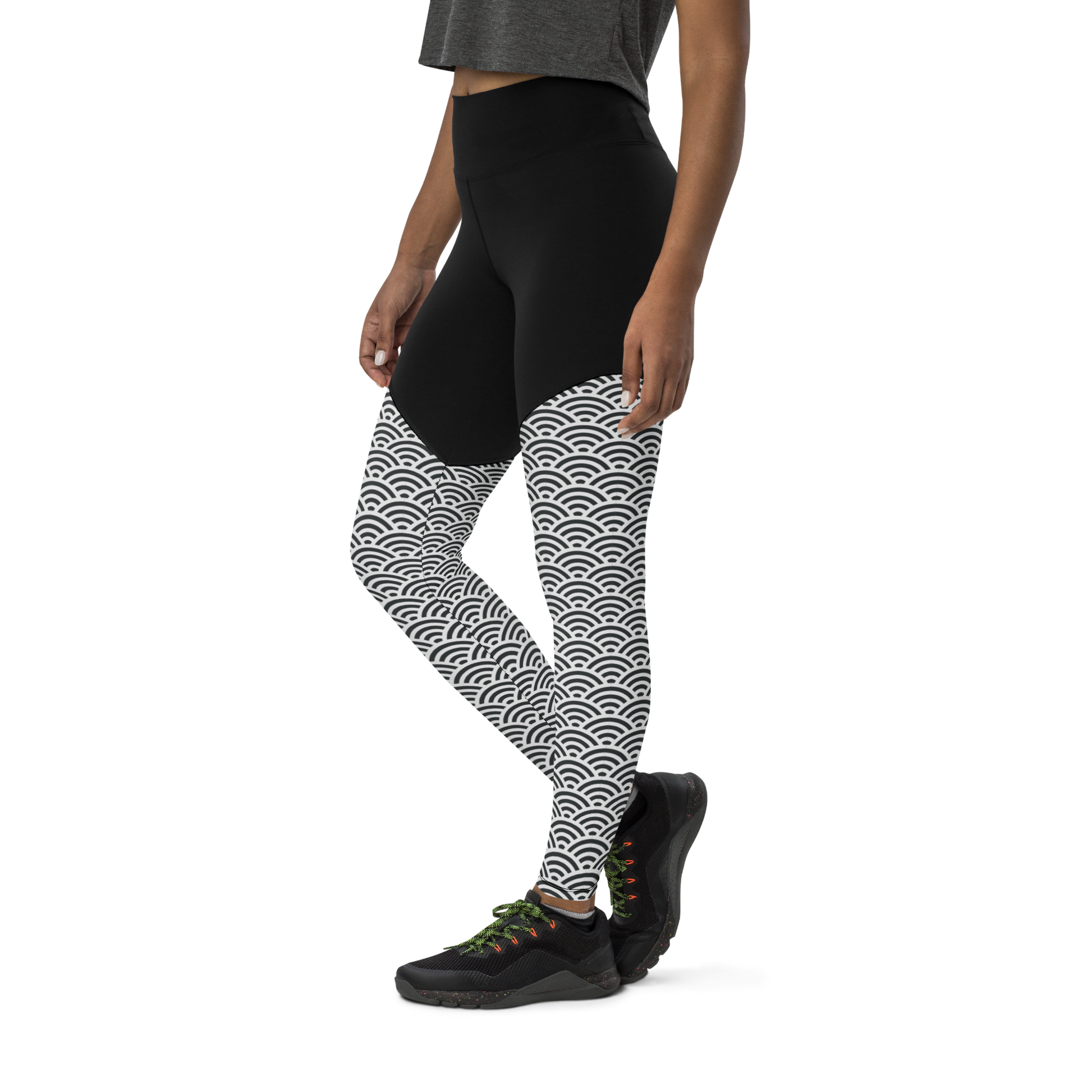 White Seigaiha Sports Leggings - Oni Threads