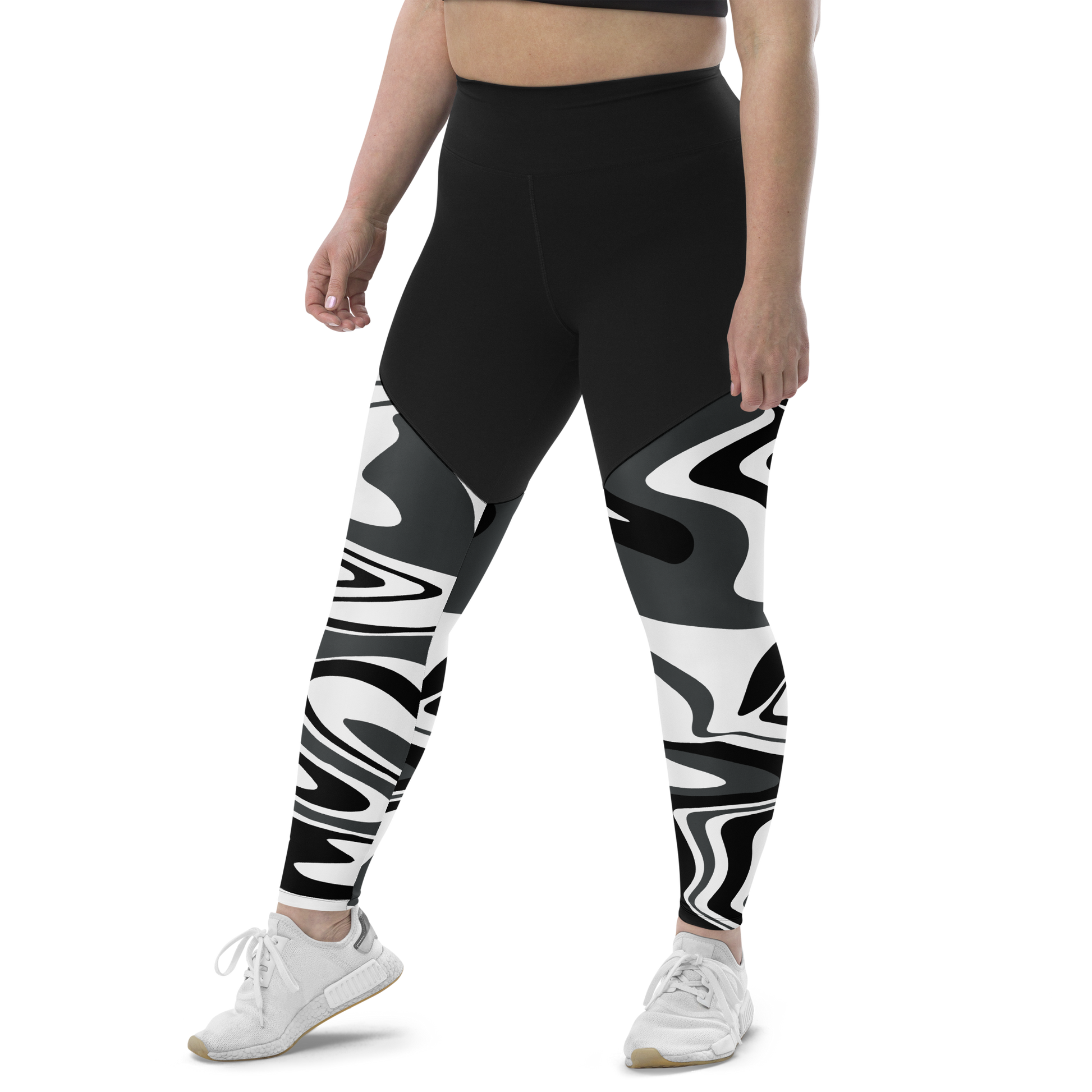 Charcoal Suminagashi Sports Leggings - Oni Threads