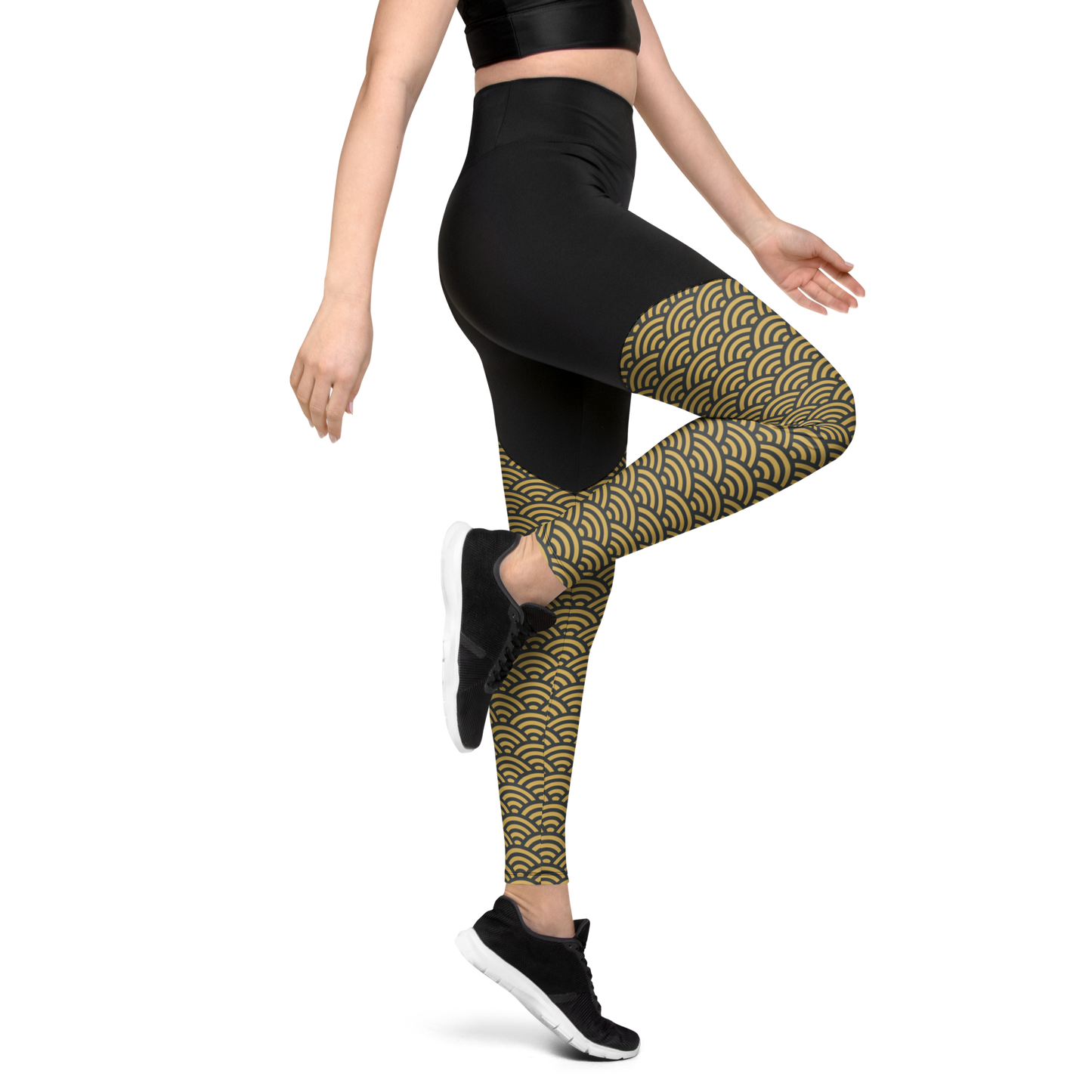 Gold Seigaiha Sports Leggings - Oni Threads