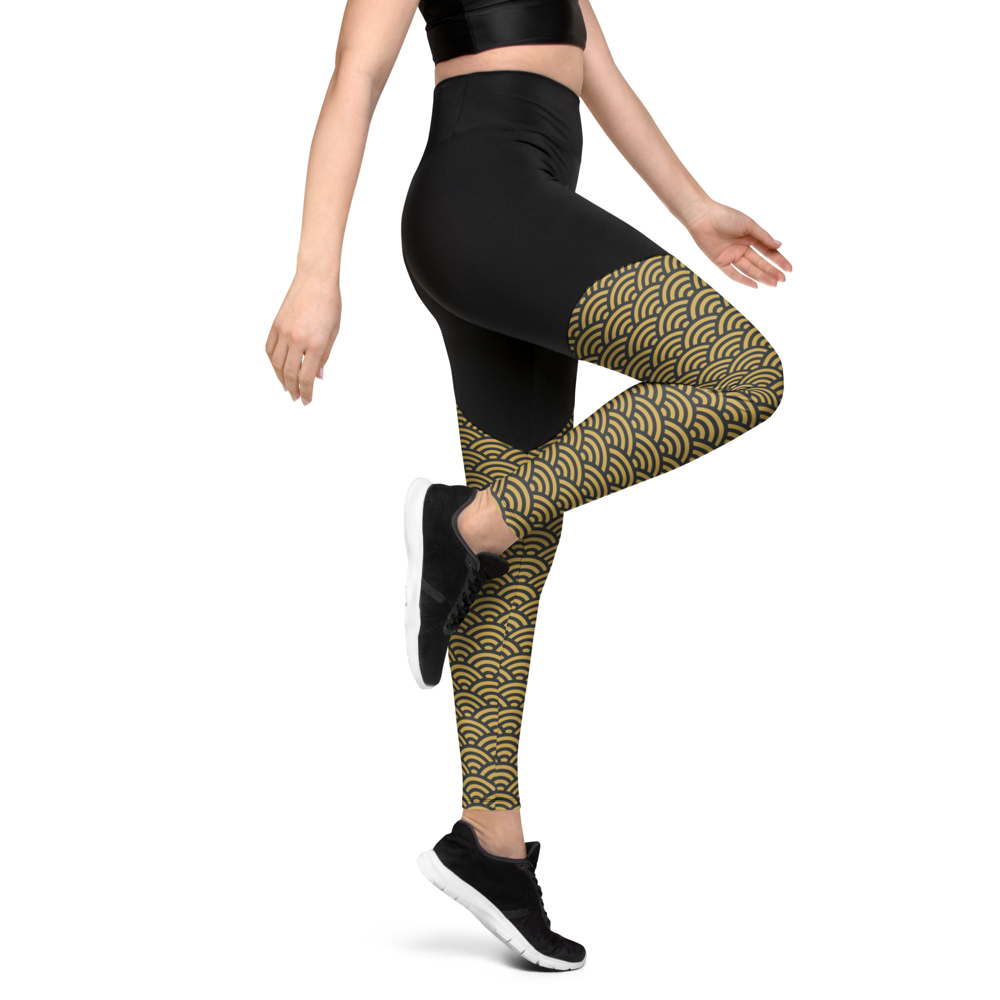 Gold Seigaiha Sports Leggings - Oni Threads