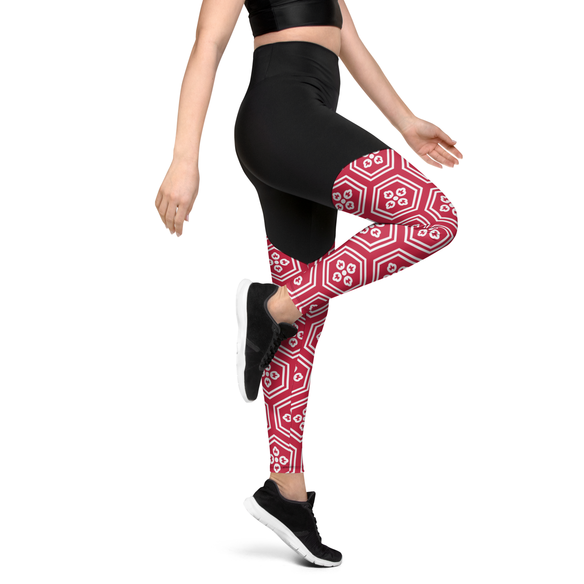 Red Kikkou Sports Leggings - Oni Threads