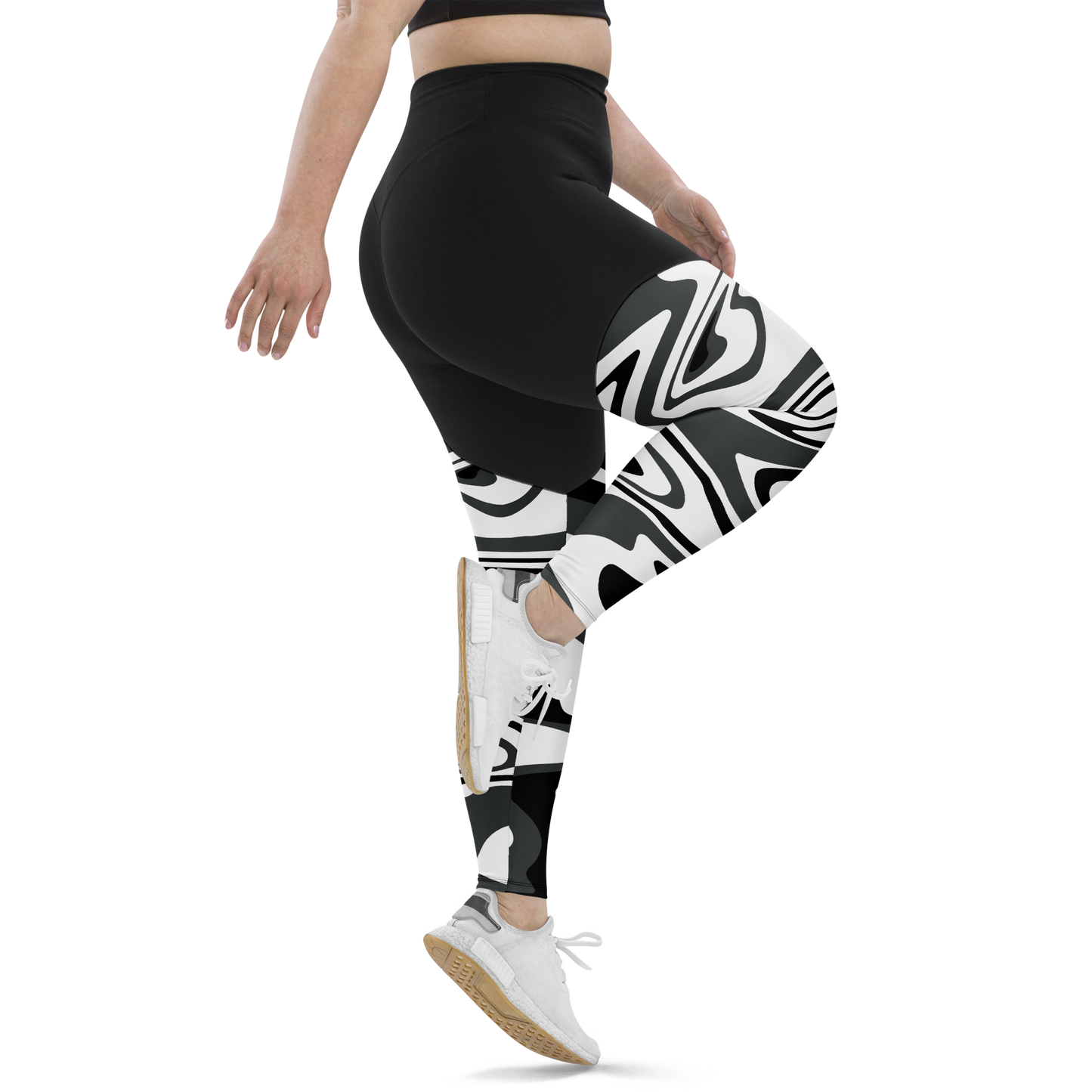 Charcoal Suminagashi Sports Leggings - Oni Threads