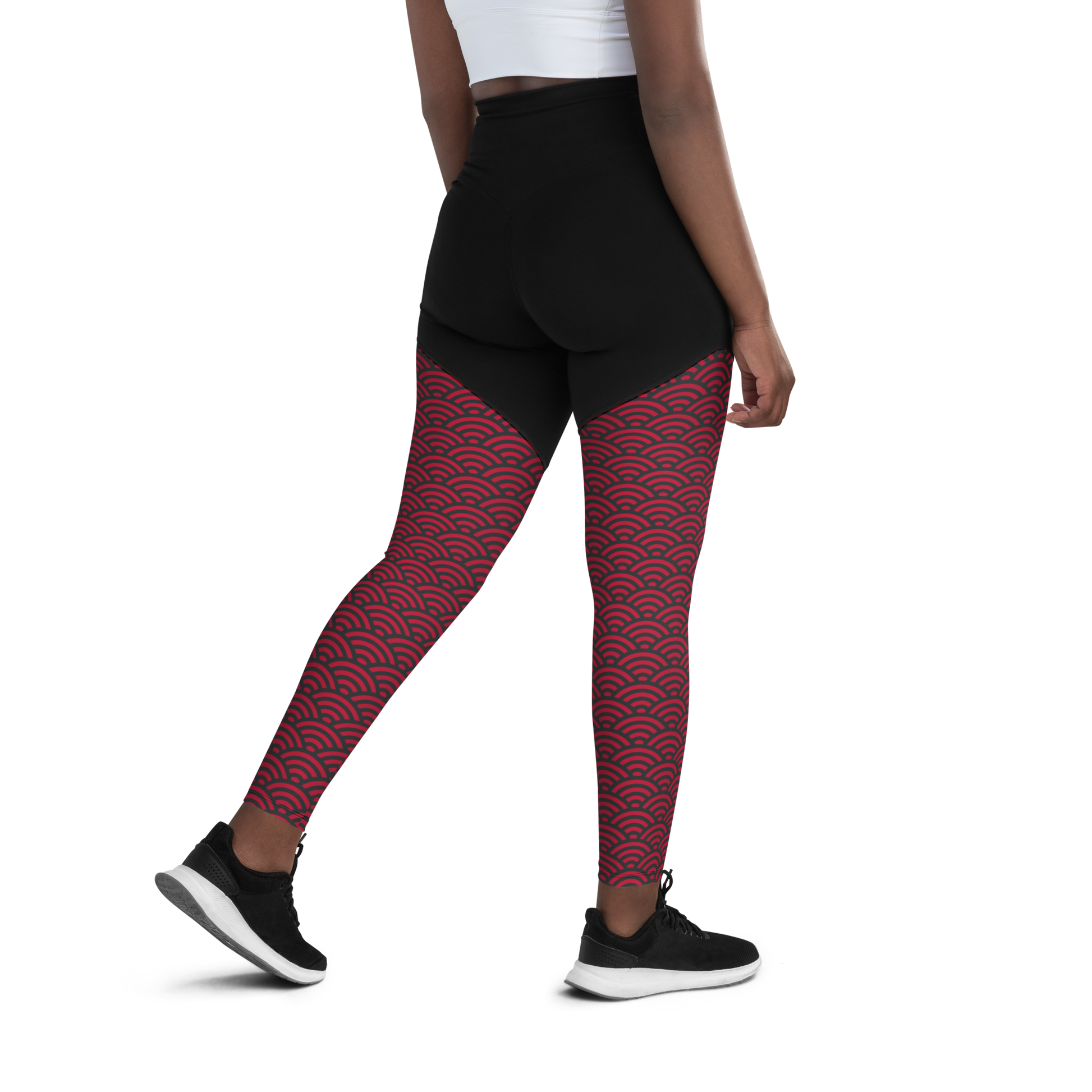 Red Seigaiha Sports Leggings - Oni Threads