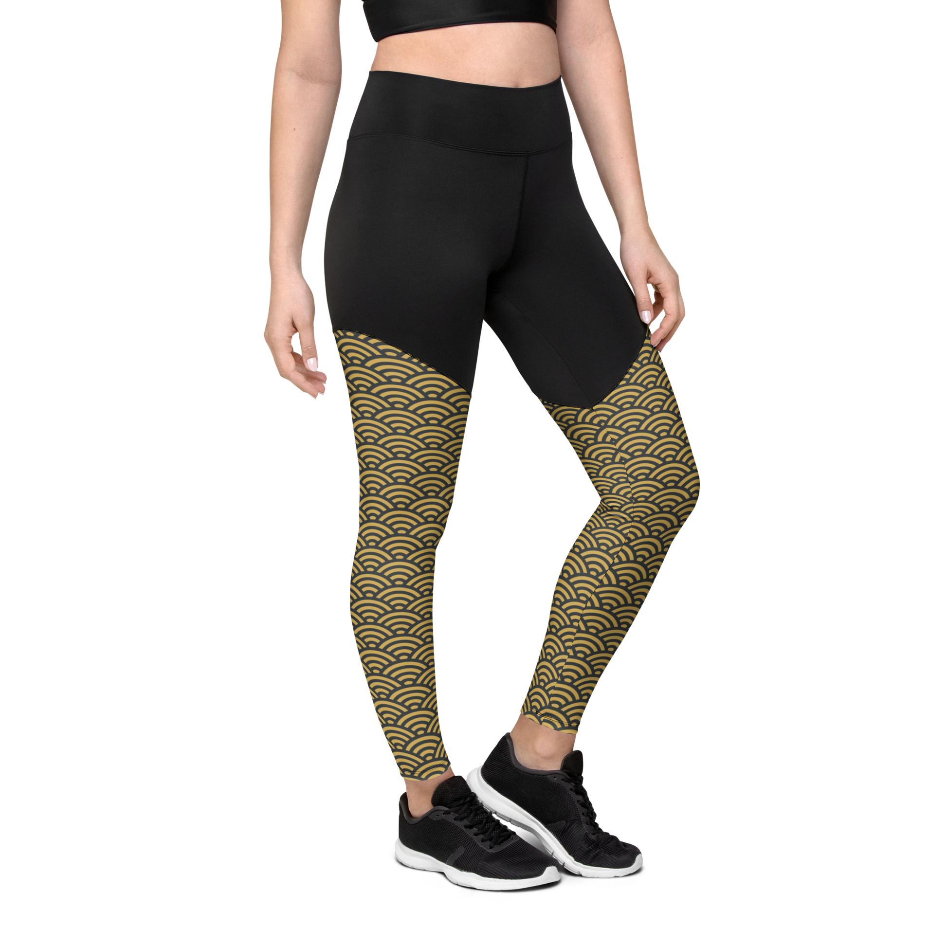 Gold Seigaiha Sports Leggings - Oni Threads