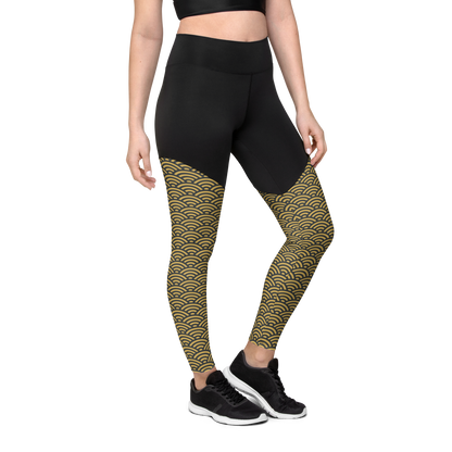 Gold Seigaiha Sports Leggings - Oni Threads