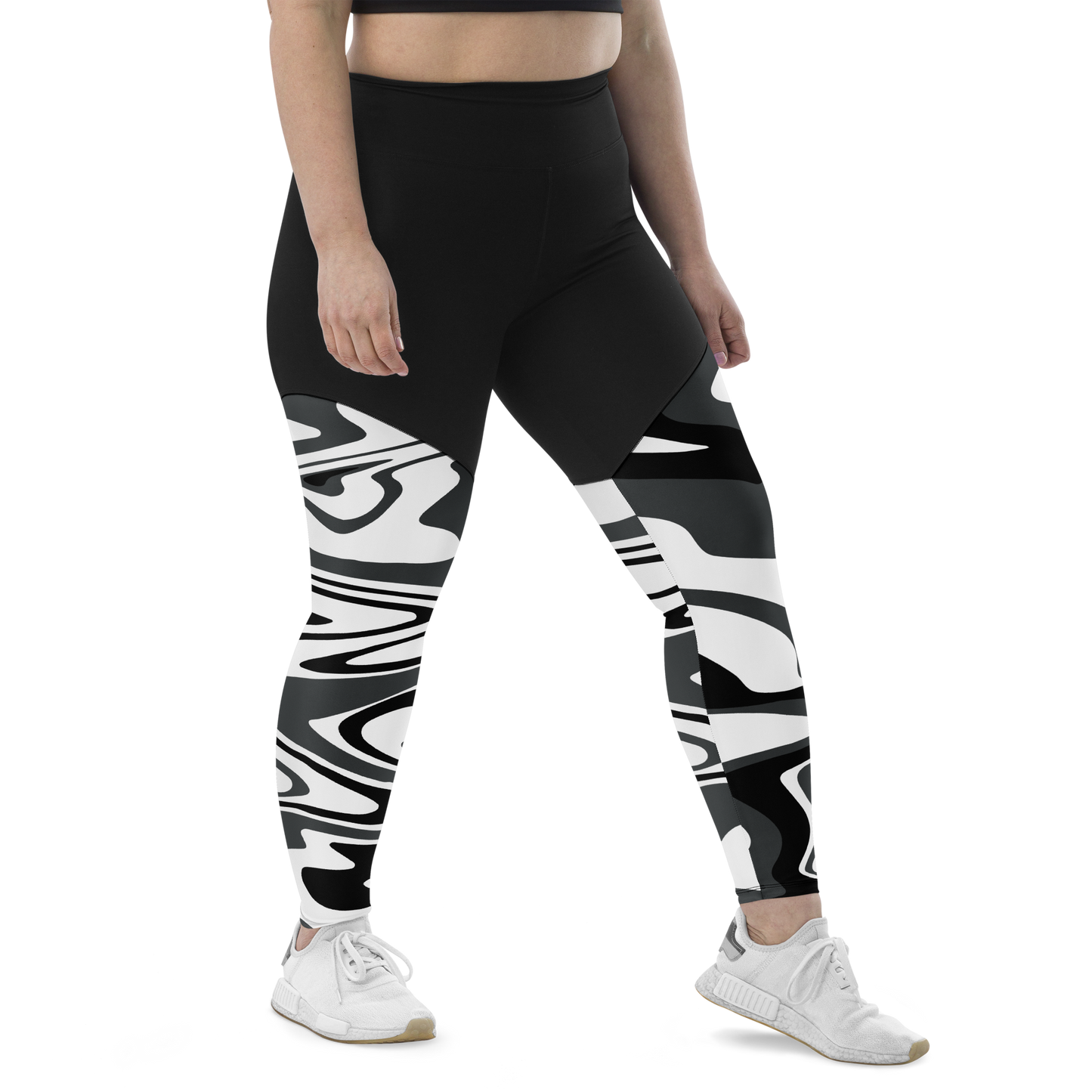 Charcoal Suminagashi Sports Leggings - Oni Threads