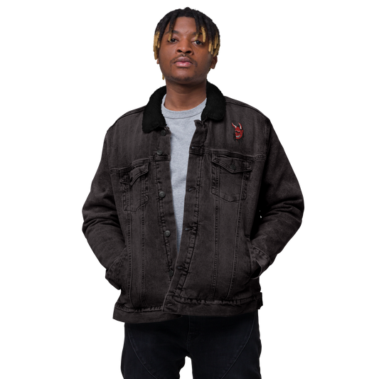 Oni Mask Angry Unisex denim sherpa jacket - Oni Threads