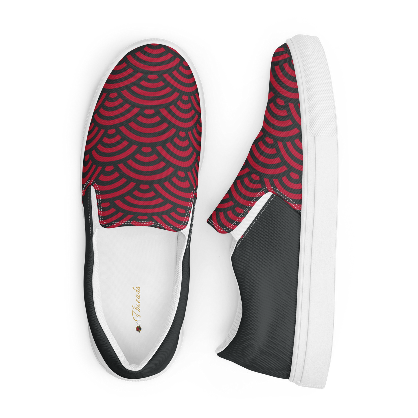 Red Seigaiha Women’s slip-on canvas shoes - Oni Threads