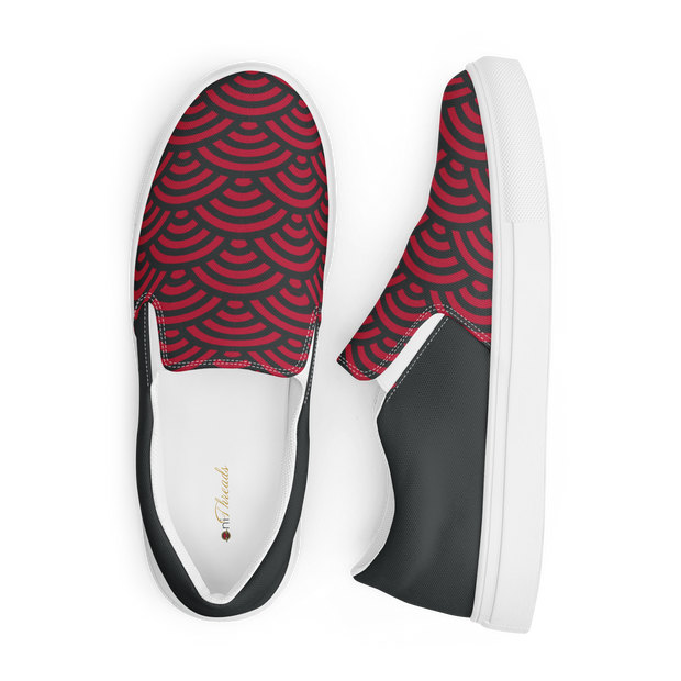 Red Seigaiha Women’s slip-on canvas shoes