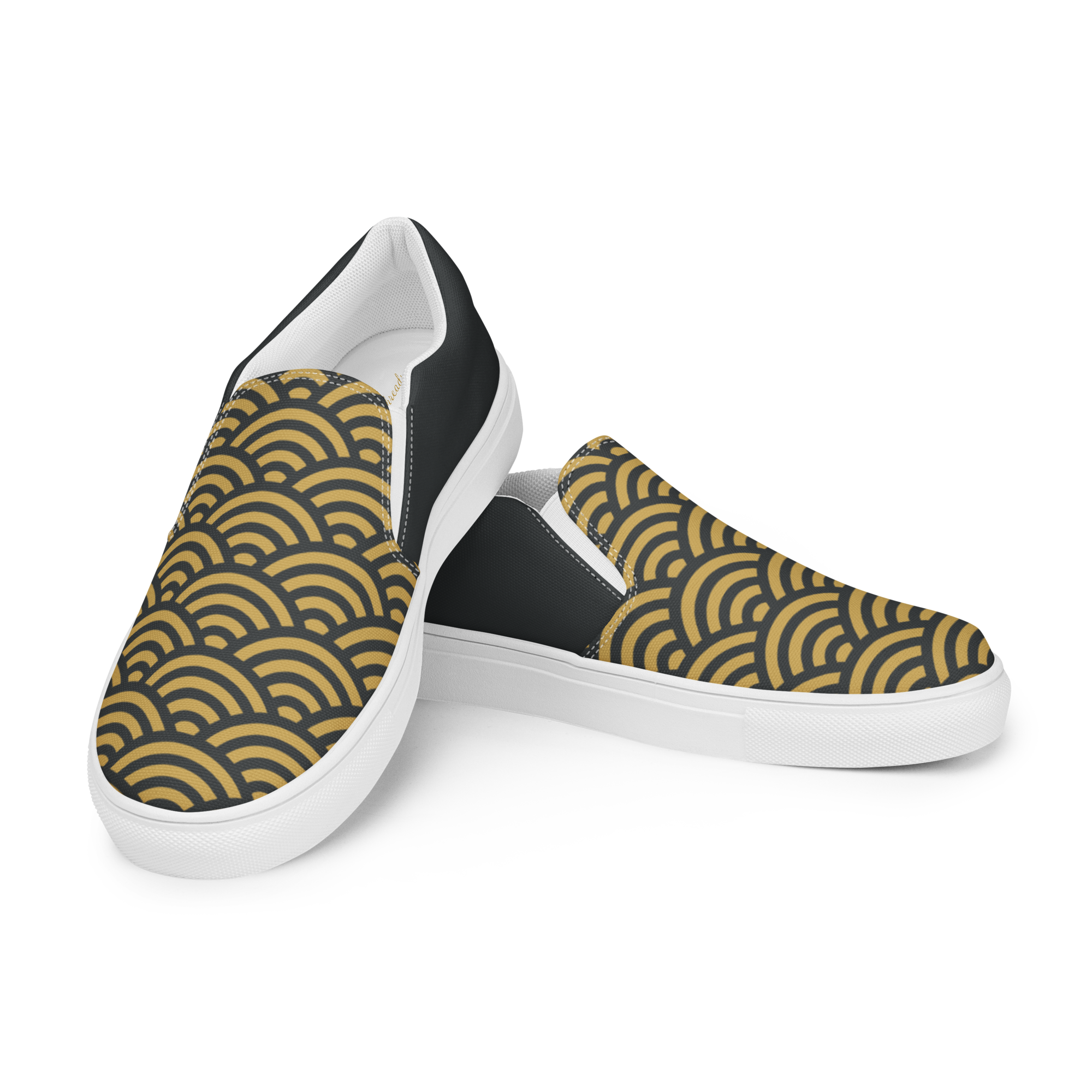 Gold Seigiaha  Women’s slip-on canvas shoes - Oni Threads