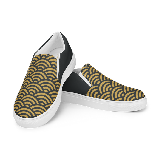 Gold Seigiaha  Women’s slip-on canvas shoes - Oni Threads