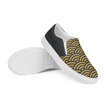 Gold Seigiaha  Women’s slip-on canvas shoes - Oni Threads