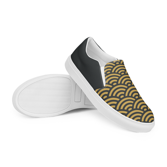Gold Seigiaha  Women’s slip-on canvas shoes - Oni Threads